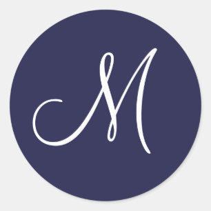 Sticker Rond Monogram M White sur Navy Blue,