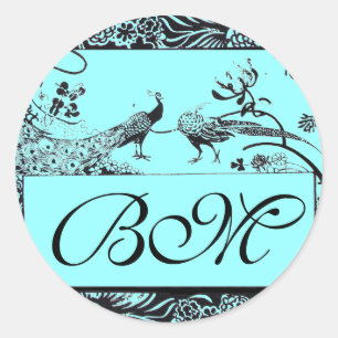 Sticker Rond MONOGRAM mariage INSÉPARABLES, noir et blanc bleu