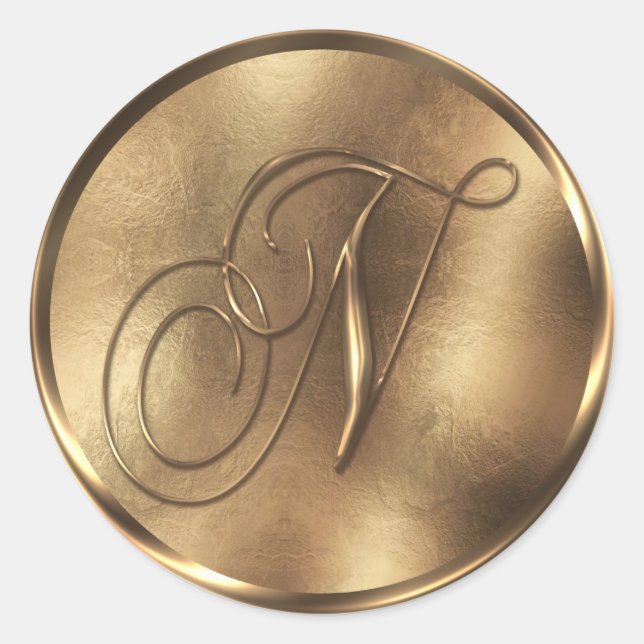 Sticker Rond Monogram N Bronze Faire-part de mariage (Devant)