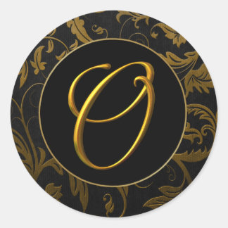Sticker Rond Monogram O Gold et Black Mariage damassé Seal