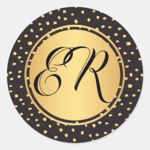 Sticker Rond Monogram points noirs et dorés coups de pinceau