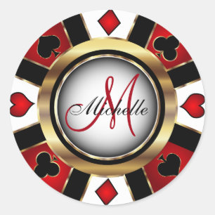 Sticker Rond Monogram Red Casino Poker Chip Design