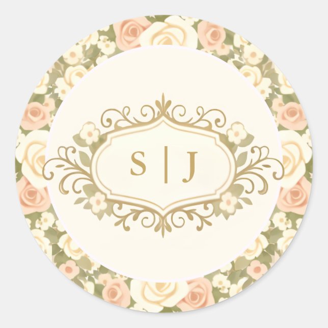 Sticker Rond Monogram Vintage Ivory Wedding (Devant)