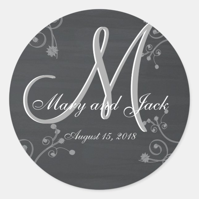 Sticker Rond Monogramme 3d Rustique Chalkboard (Devant)