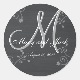 Sticker Rond Monogramme 3d Rustique Chalkboard
