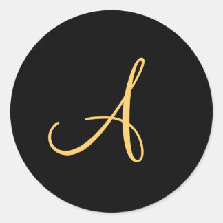 Sticker Rond Monogramme A, initial de couleur or A sur noir,