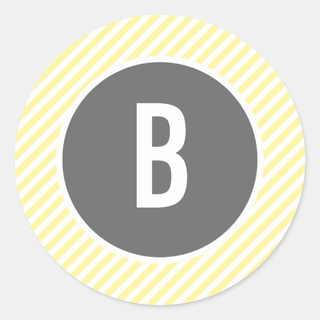 Sticker Rond Monogramme à rayures jaunes (Devant)