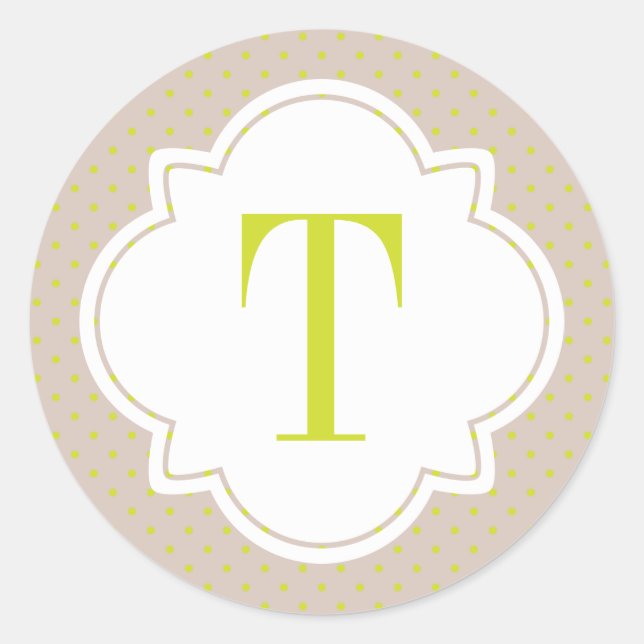 Sticker Rond Monogramme à simple lettre POKA ET QUATREFEILLE (Devant)