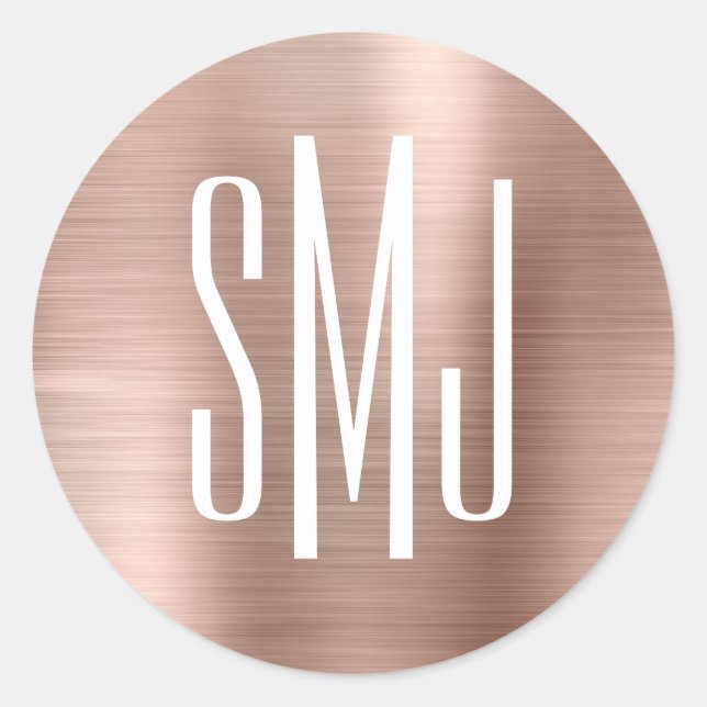 Sticker Rond Monogramme à trois lettres en feuille d'or rose (Devant)