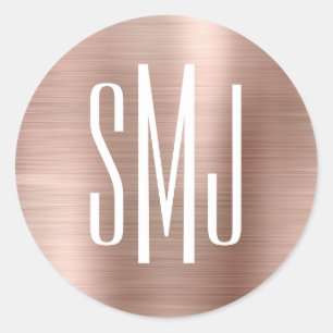 Sticker Rond Monogramme à trois lettres en feuille d'or rose