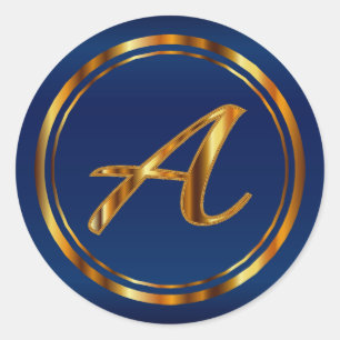Sticker Rond Monogramme A-Z - Or métallique sur bleu marine