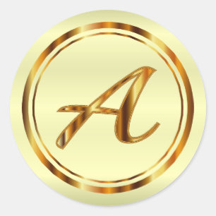 Sticker Rond Monogramme A-Z - Or métallique sur satin jaune