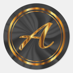 Sticker Rond Monogramme A-Z - Or métallique sur satin noir