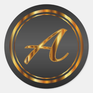 Sticker Rond Monogramme A-Z - Or métallique sur satin noir