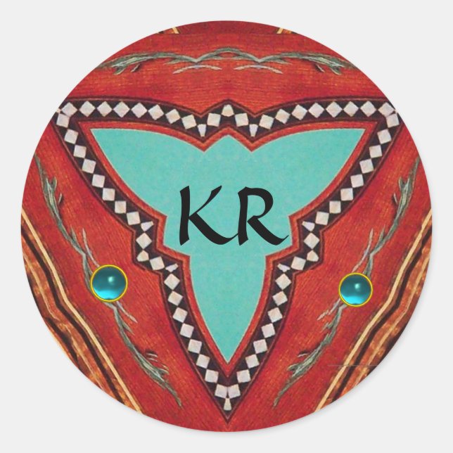 STICKER ROND MONOGRAMME ABSTRAIT DE TRIANGLE BLEU ROUGE (Devant)