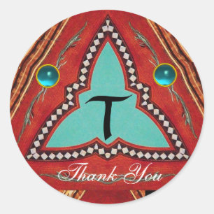 STICKER ROND MONOGRAMME ABSTRAIT DE TRIANGLE BLEU ROUGE