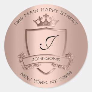 Sticker Rond Monogramme Adresse Couronne Royal RSVP Rose