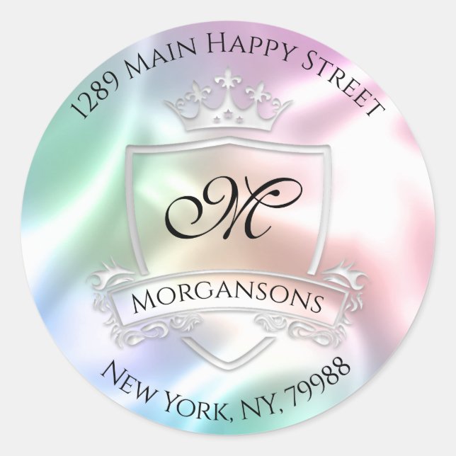 Sticker Rond Monogramme Adresse Crown Royal Silver Holographe R (Devant)