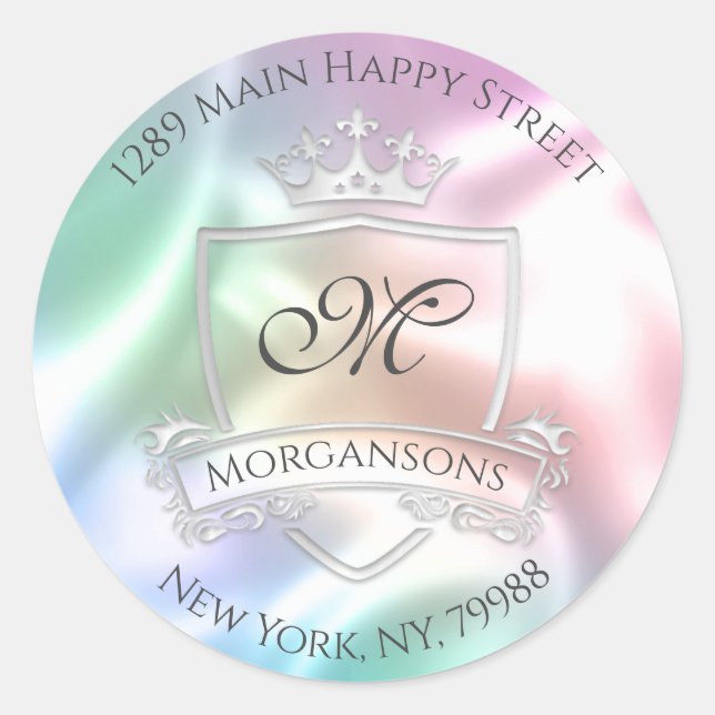 Sticker Rond Monogramme Adresse Crown Royal Silver Holographiqu (Devant)