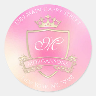 Sticker Rond Monogramme Adresse de retour Couronne Royal Hologr