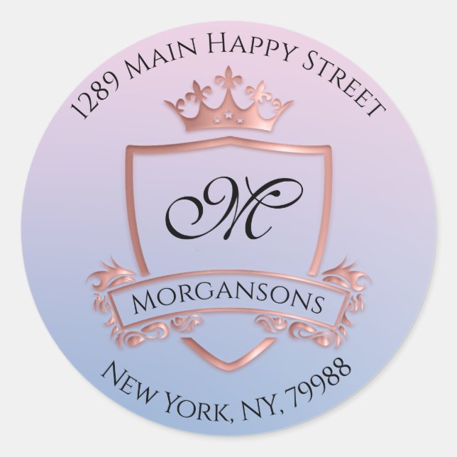 Sticker Rond Monogramme Adresse de retour Couronne Royal Smoky  (Devant)