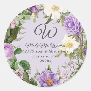 Sticker Rond Monogramme Adresse de Retour Roses de Pivoine Lava