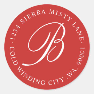 Sticker Rond Monogramme Adresse initiale ou Mariage rouge