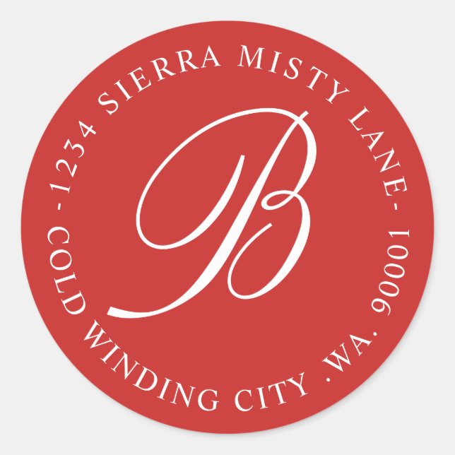 Sticker Rond Monogramme Adresse initiale ou Mariage rouge (Devant)