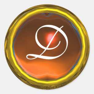 Sticker Rond MONOGRAMME AGATE DE MAGIE brillant jaune orange vi