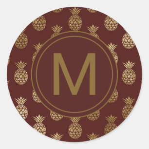 Sticker Rond Monogramme Ananas Gold Bourgogne