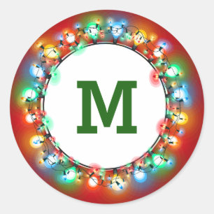 Sticker Rond Monogramme Anneau des ampoules de Noël