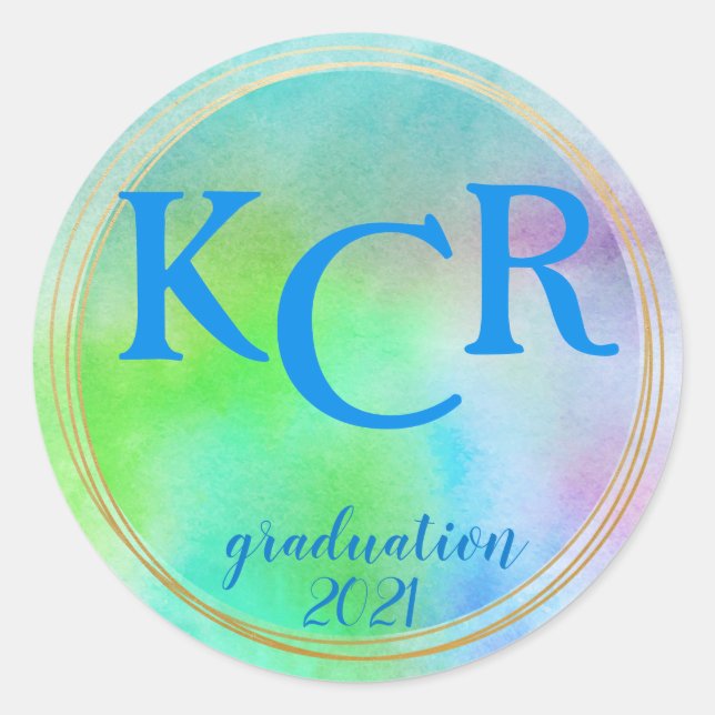 Sticker Rond Monogramme Année de graduation Aquarelle Doodles d (Devant)