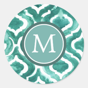 Sticker Rond Monogramme   Aquamarine Motif IV