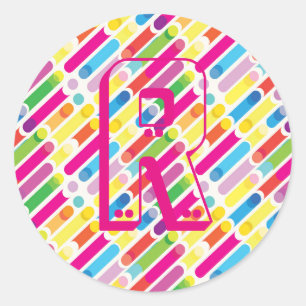 Sticker Rond Monogramme Arc-en-ciel lignes diagonales Motif Pop