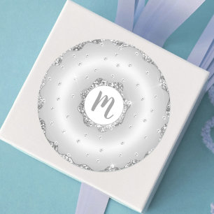 Sticker Rond Monogramme argent parties scintillant beignets de