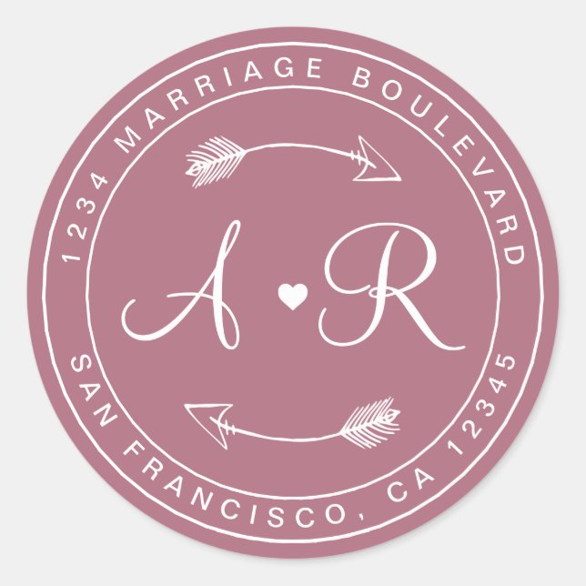 Sticker Rond Monogramme Arrow Mariage Adresse de retour (Devant)