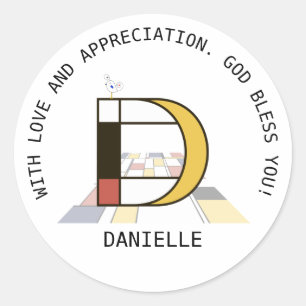 Sticker Rond Monogramme Art Avant-Gardiste. Lettre D