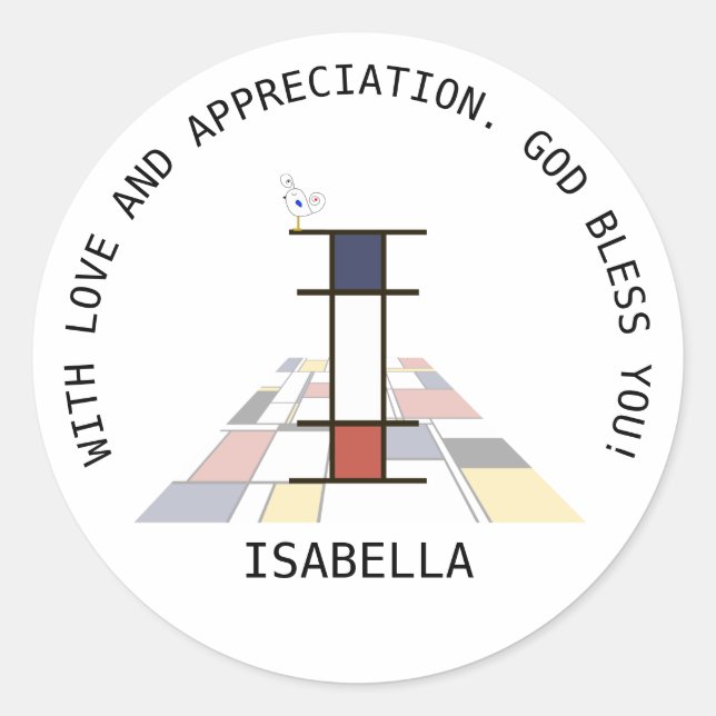 Sticker Rond Monogramme Art Avant-Gardiste. Lettre I (Devant)