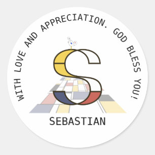 Sticker Rond Monogramme Art Avant-Gardiste. Lettre S