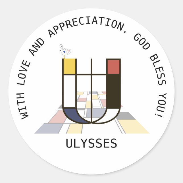 Sticker Rond Monogramme Art Avant-Gardiste. Lettre U (Devant)