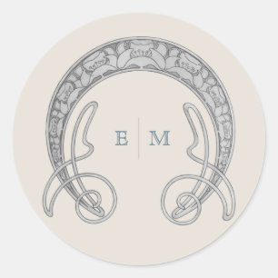 Sticker Rond Monogramme Art Nouveau Mucha Initiales Courrier