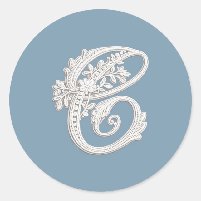 Sticker Rond Monogramme aspect brodé blanc Lettre C de n'import (Devant)