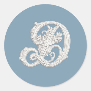 Sticker Rond Monogramme aspect brodé blanc Lettre D de n'import