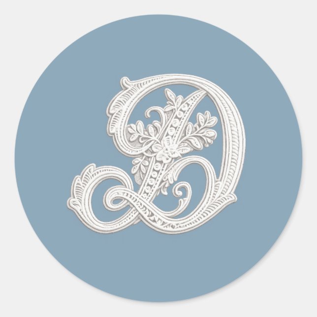 Sticker Rond Monogramme aspect brodé blanc Lettre D de n'import (Devant)