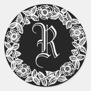Sticker Rond Monogramme avec bordure florale