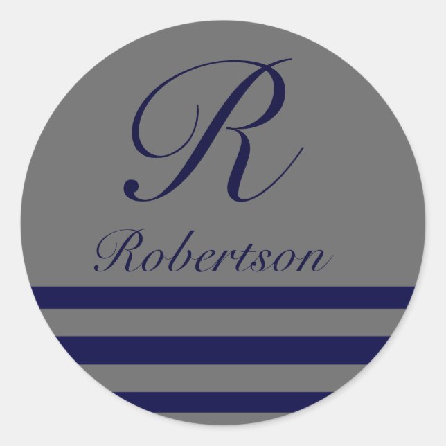 Sticker Rond "Monogramme avec rayures" Marine Bleu/Med. Gray (Devant)