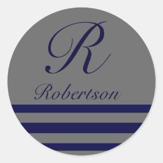 Sticker Rond "Monogramme avec rayures" Marine Bleu/Med. Gray