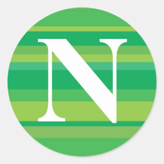 Sticker Rond Monogramme avec un Arrière - plan rayé coloré - N