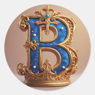 Sticker Rond Monogramme B en lettre royale bleue