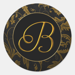 Sticker Rond Monogramme B Gold et Black Mariage damassé Seal